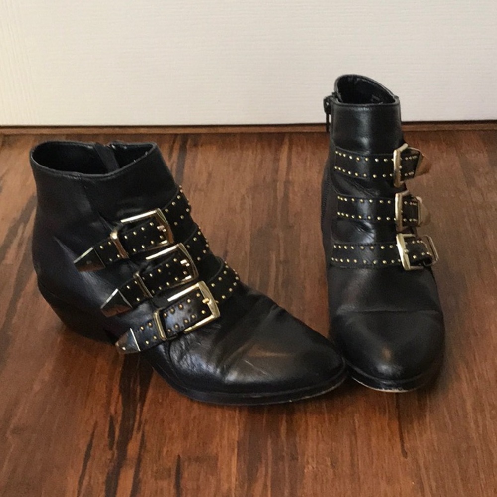 Black leather booties